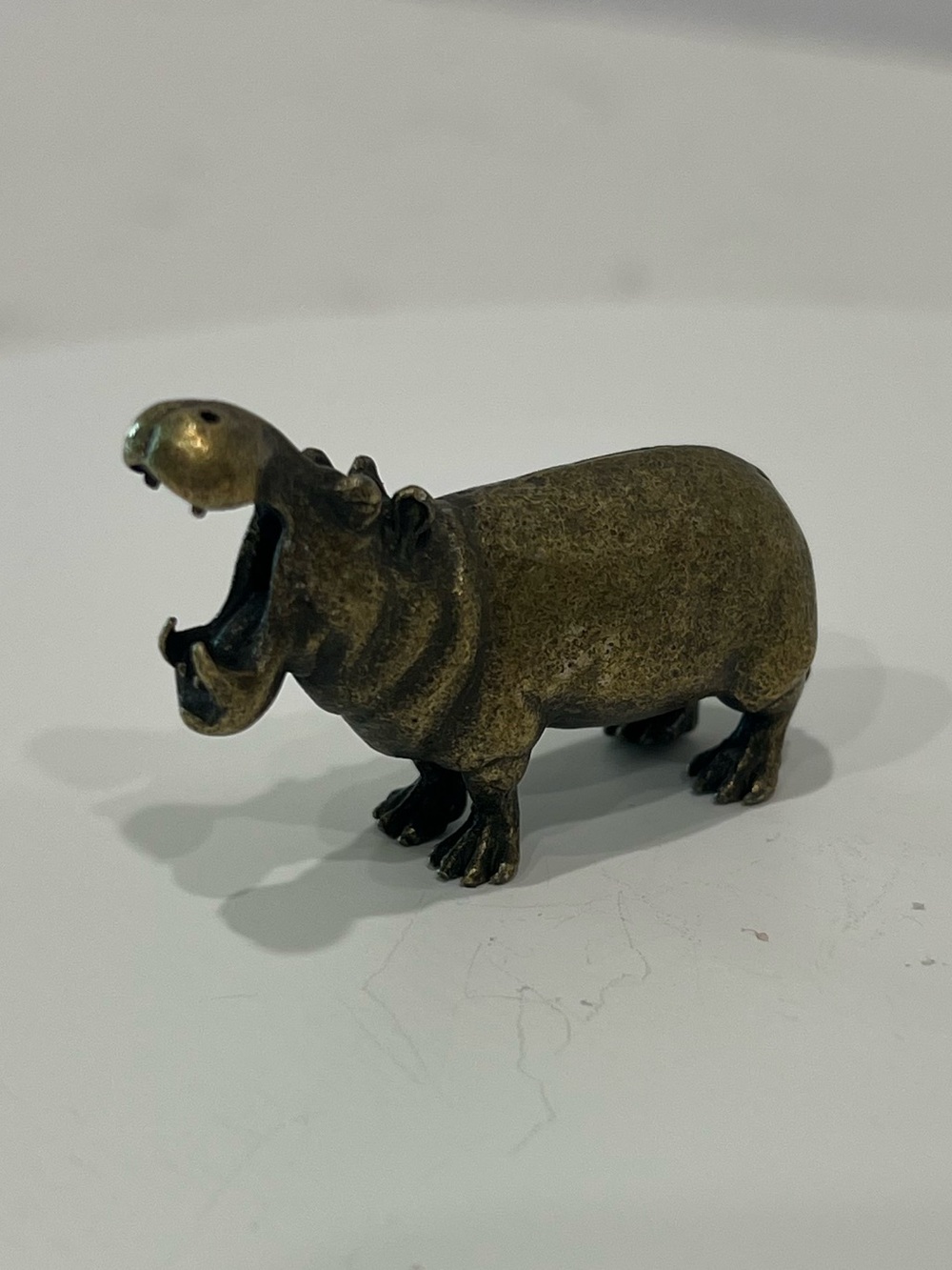 Miniature Hippo Trinket Brass Figurine Animal Decor